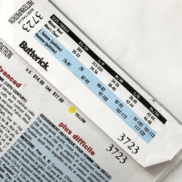 Butterick 3723 Mens 19th Century Military Officer Uniform Pattern Sz Sml Med NWT - Picture 8 of 9